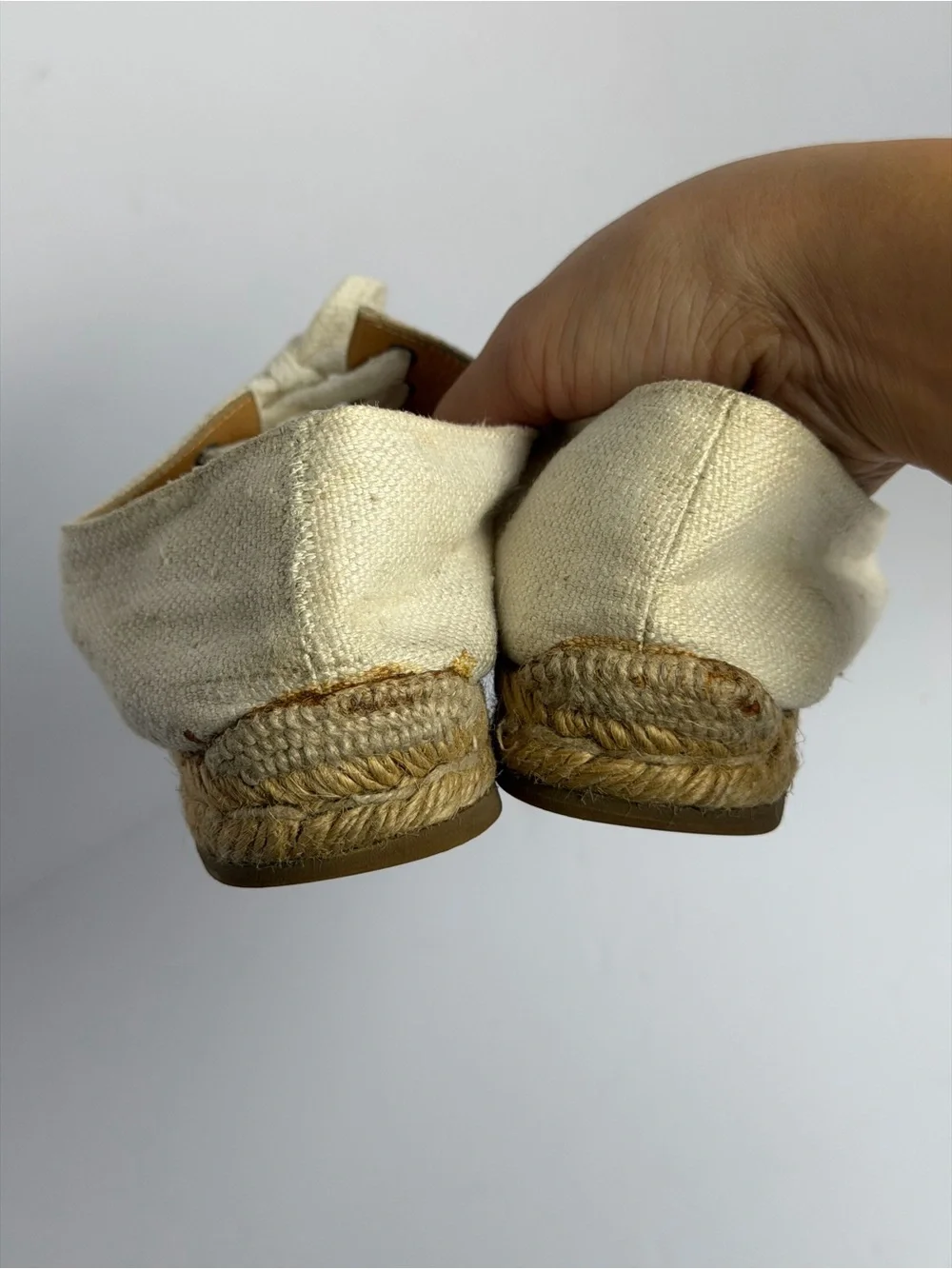 Vintage Hermes Canvas Lace-up Cream White Espadrilles